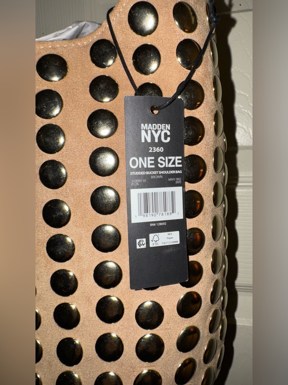 Madden NYC Women's Studded Bucket Shoulder Bag - Picture 2 of 3